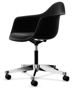 Vitra Eames Plastic PACC Bürostuhl mit gepolstertem Sitz und Drehgestell Schwarz/Tiefschwarz