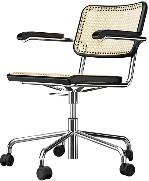 Thonet S 64 VDR Drehbarer Bürostuhl mit Armlehnen Chrom/Schwarz gebeiztes Buchenholz