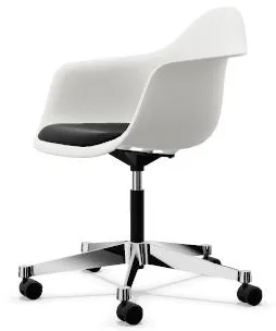 Vitra Eames Plastic PACC Bürostuhl mit gepolstertem Sitz und Drehgestell Schwarz/Weiß
